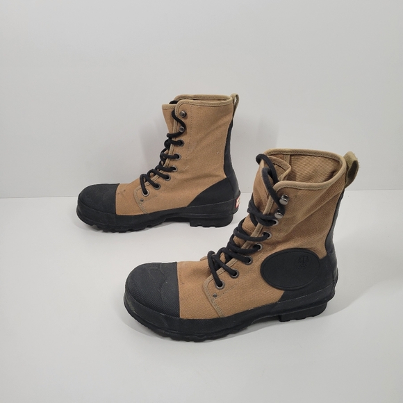 Hunter Other - Hunter Commando Tan Canvas Lace Up Black Rubber Hiking Boots Men Sz 8